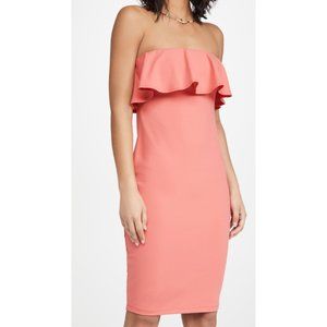 Susana Monaco Stapless Bodycon Dress Womens Size M Fire Coral Tube Ruffle NWT